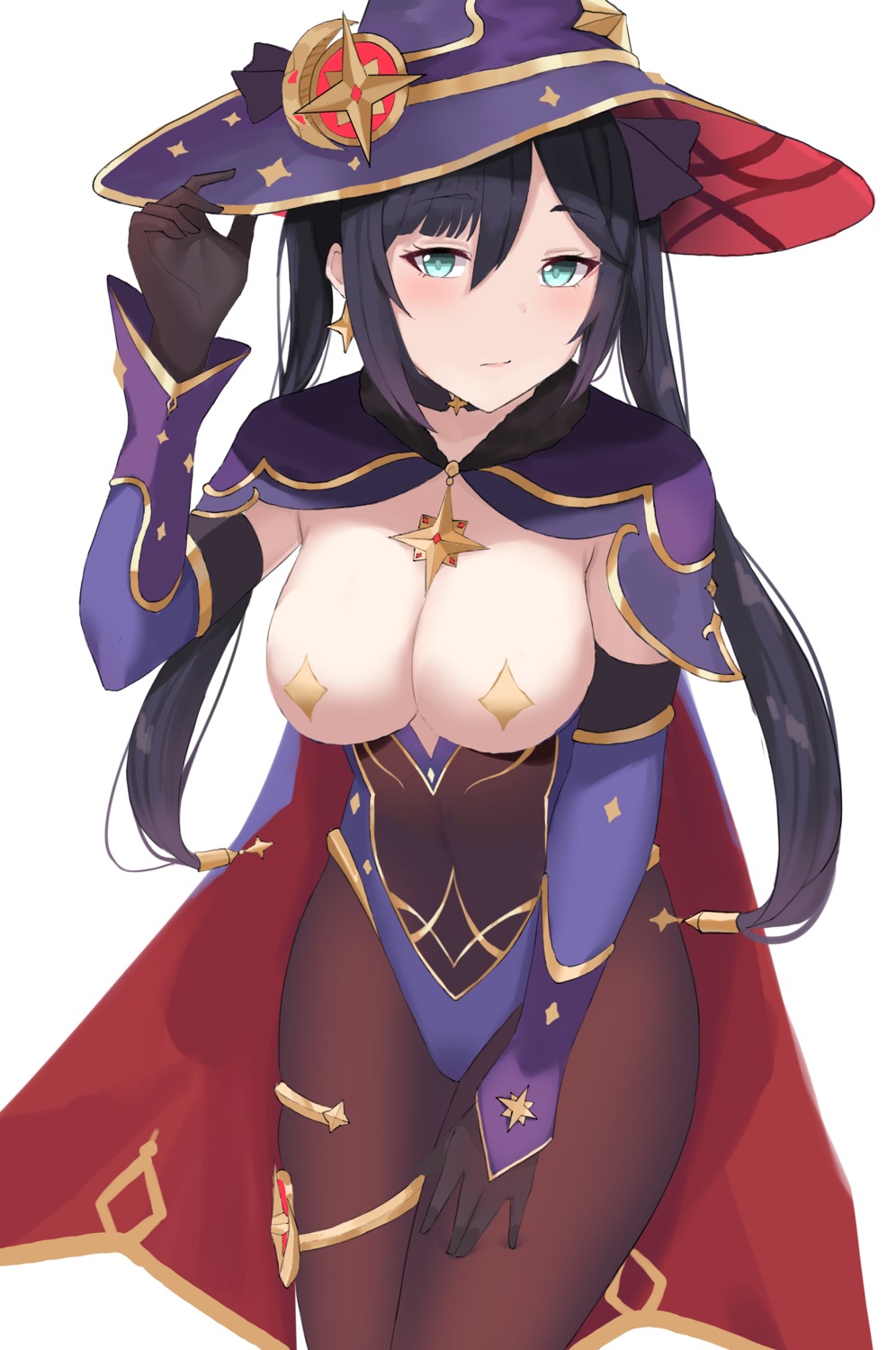 breasts garter genshin_impact leotard mona_megistus murding no_bra pantyhose pasties witch