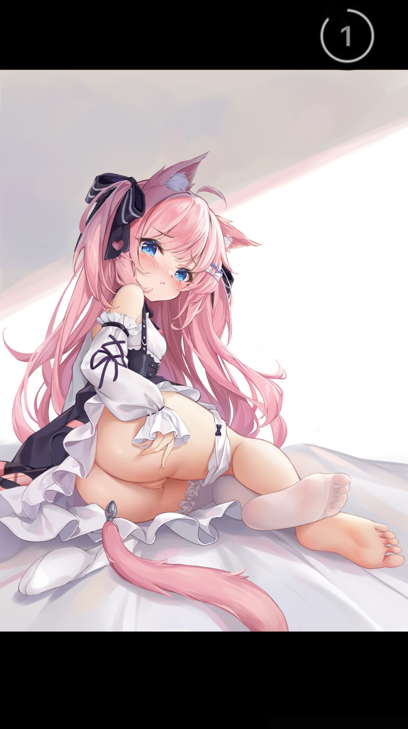 animal_ears ass cannian_dada feet loli pantsu panty_pull pussy see_through skirt_lift thighhighs uncensored