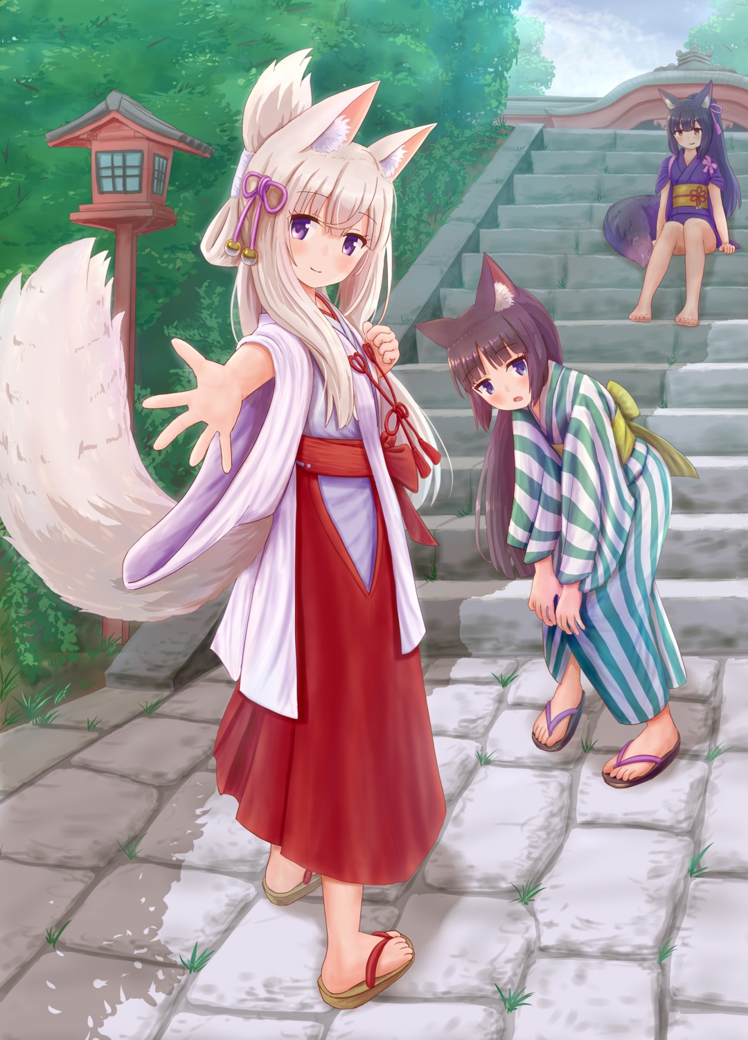 animal_ears iroha_(iroha_matsurika) kitsune miko nekomimi tail yukata