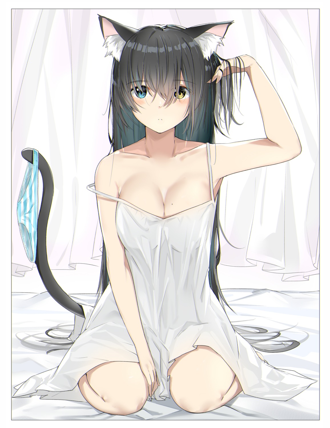 animal_ears dress heterochromia nekomimi pantsu see_through shimapan suzuharu_toufu tail