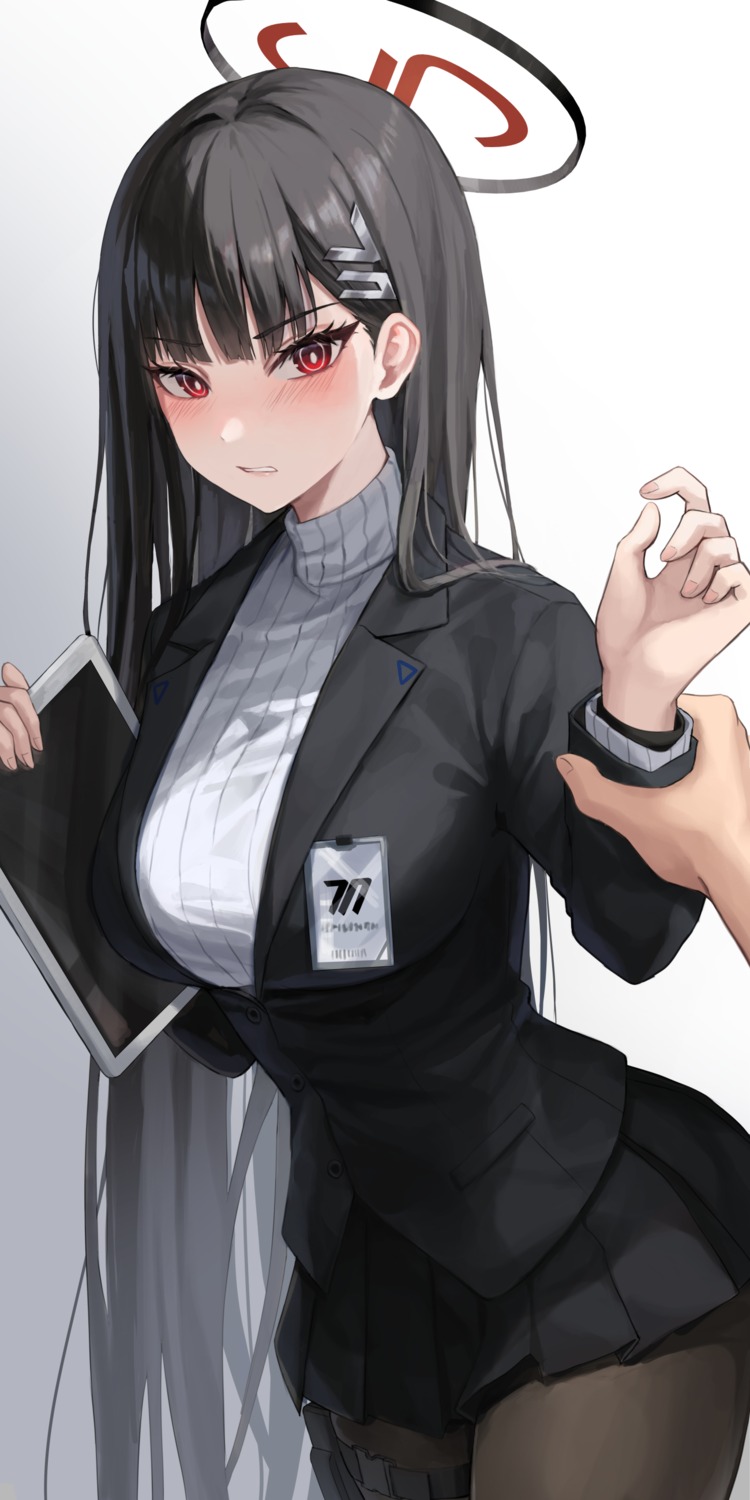 blue_archive business_suit garter halo miudo pantyhose sweater tsukatsuki_rio