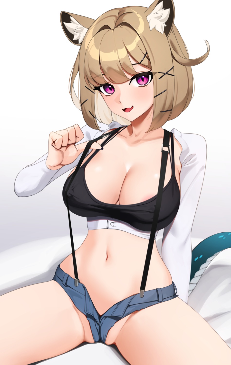 animal_ears areola arknights ett no_bra nopan tail thong utage_(arknights)