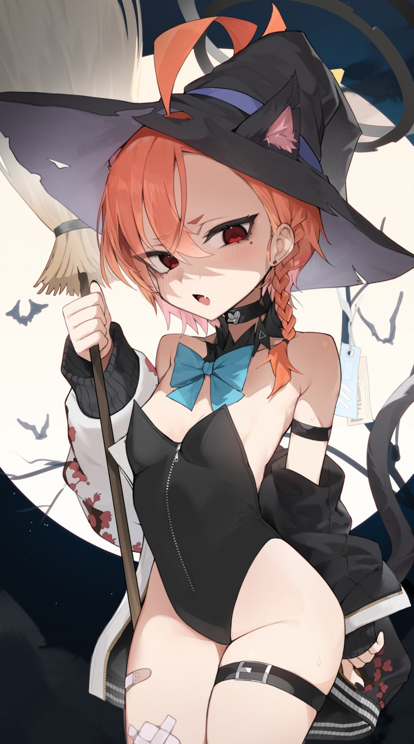 animal_ears blue_archive garter gmuk halloween halo leotard loli mikamo_neru nekomimi no_bra tail witch