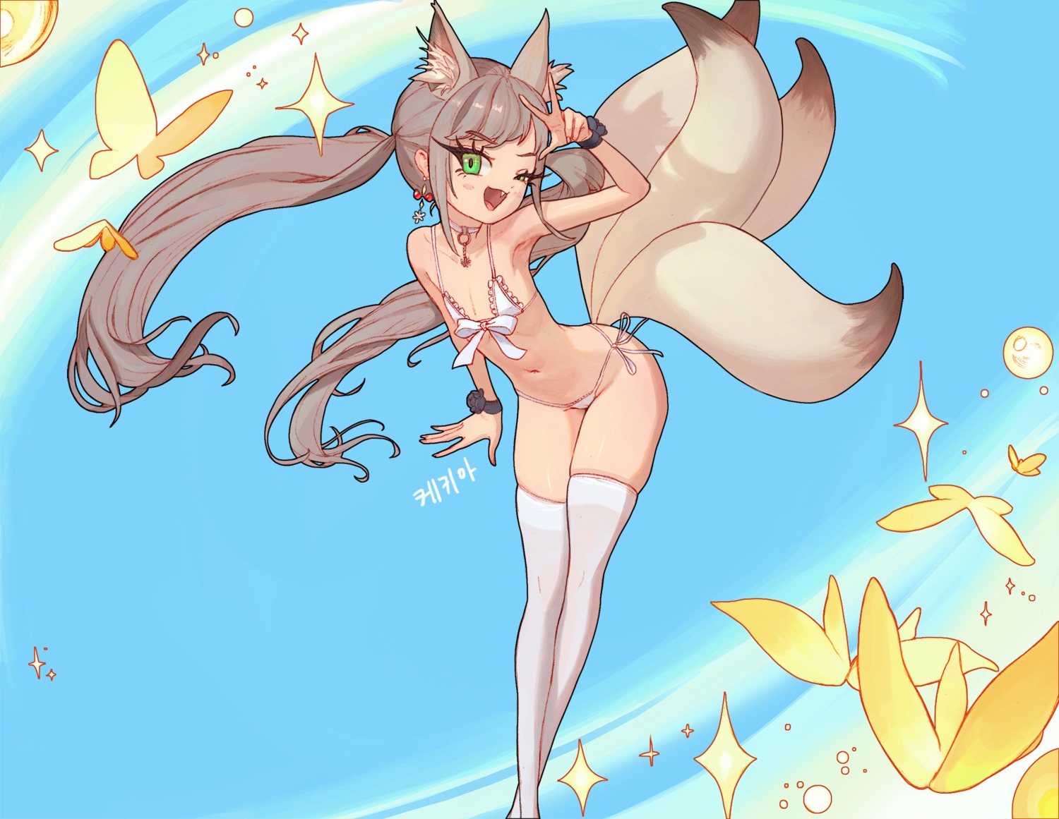 animal_ears bikini broscht kitsune loli swimsuits tail thighhighs