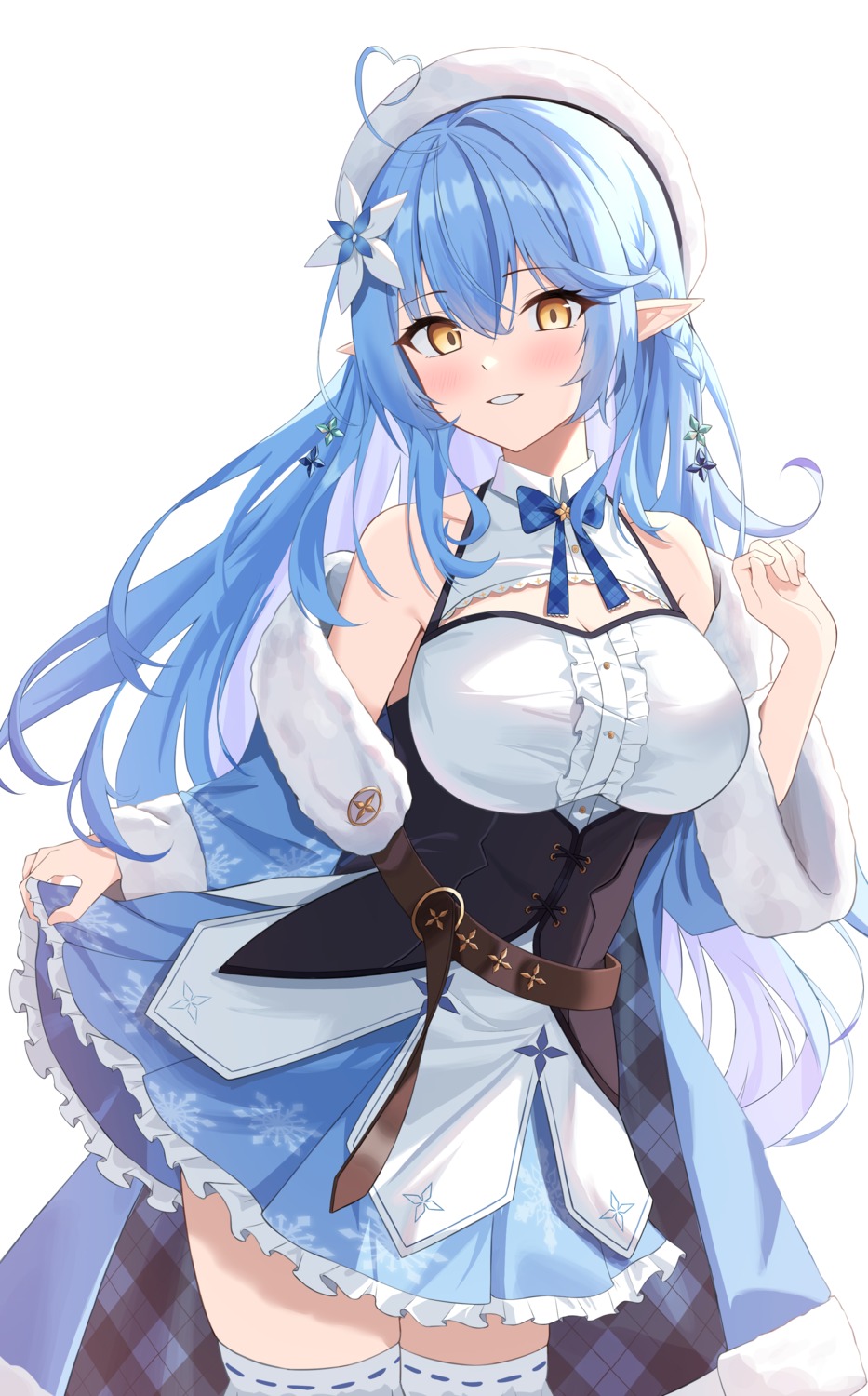 elf hololive pointy_ears rahy skirt_lift thighhighs yukihana_lamy