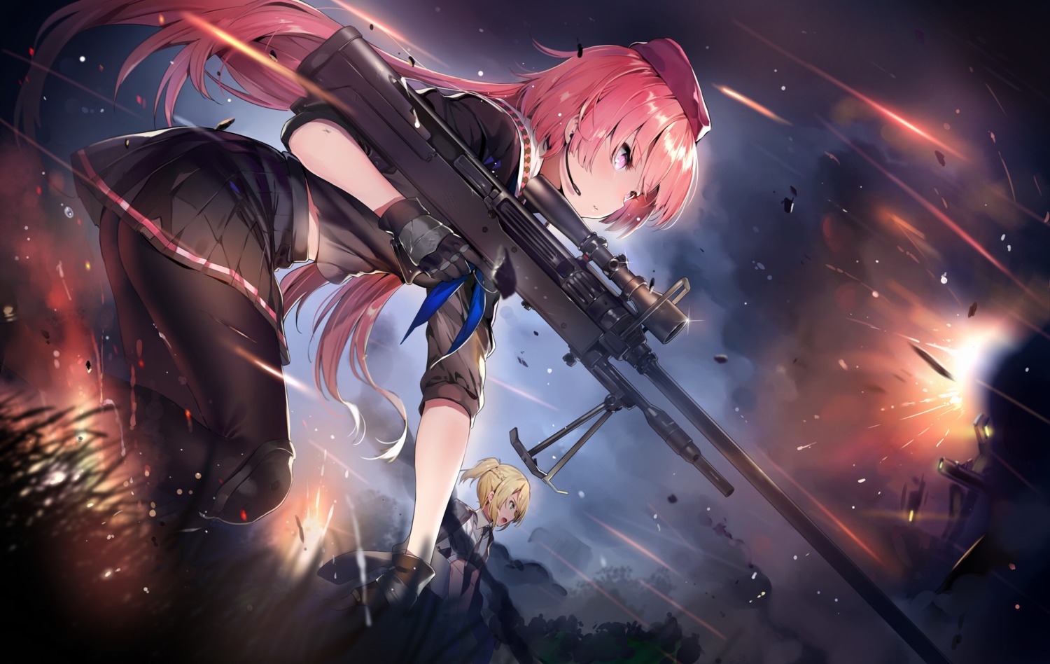 girls_frontline gun ntw-20_(girls_frontline) pantyhose seifuku welrod_mk2_(girls_frontline) yuran