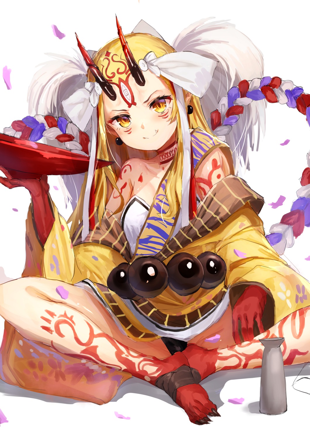 fate/grand_order horns ibaraki_douji_(fate/grand_order) japanese_clothes manichi pantsu tattoo