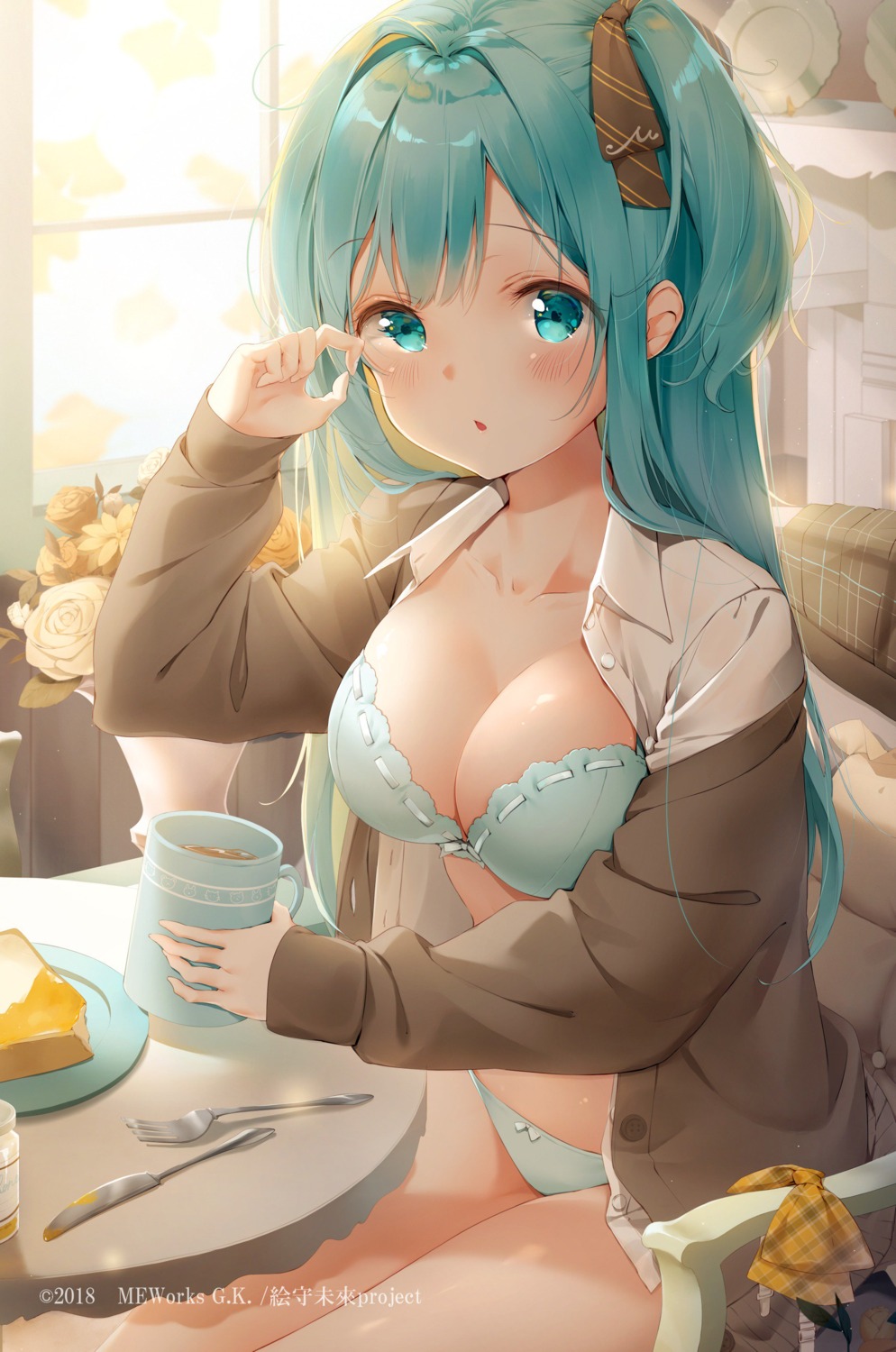 bra emori_miku emori_miku_project kinako_(shiratama_mochi) open_shirt pantsu seifuku sweater