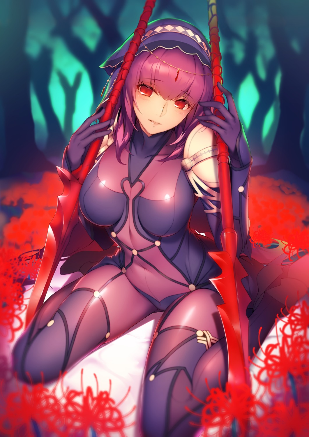 armor bodysuit fate/grand_order ryuji_(ikeriu) scathach_(fate/grand_order) thighhighs weapon