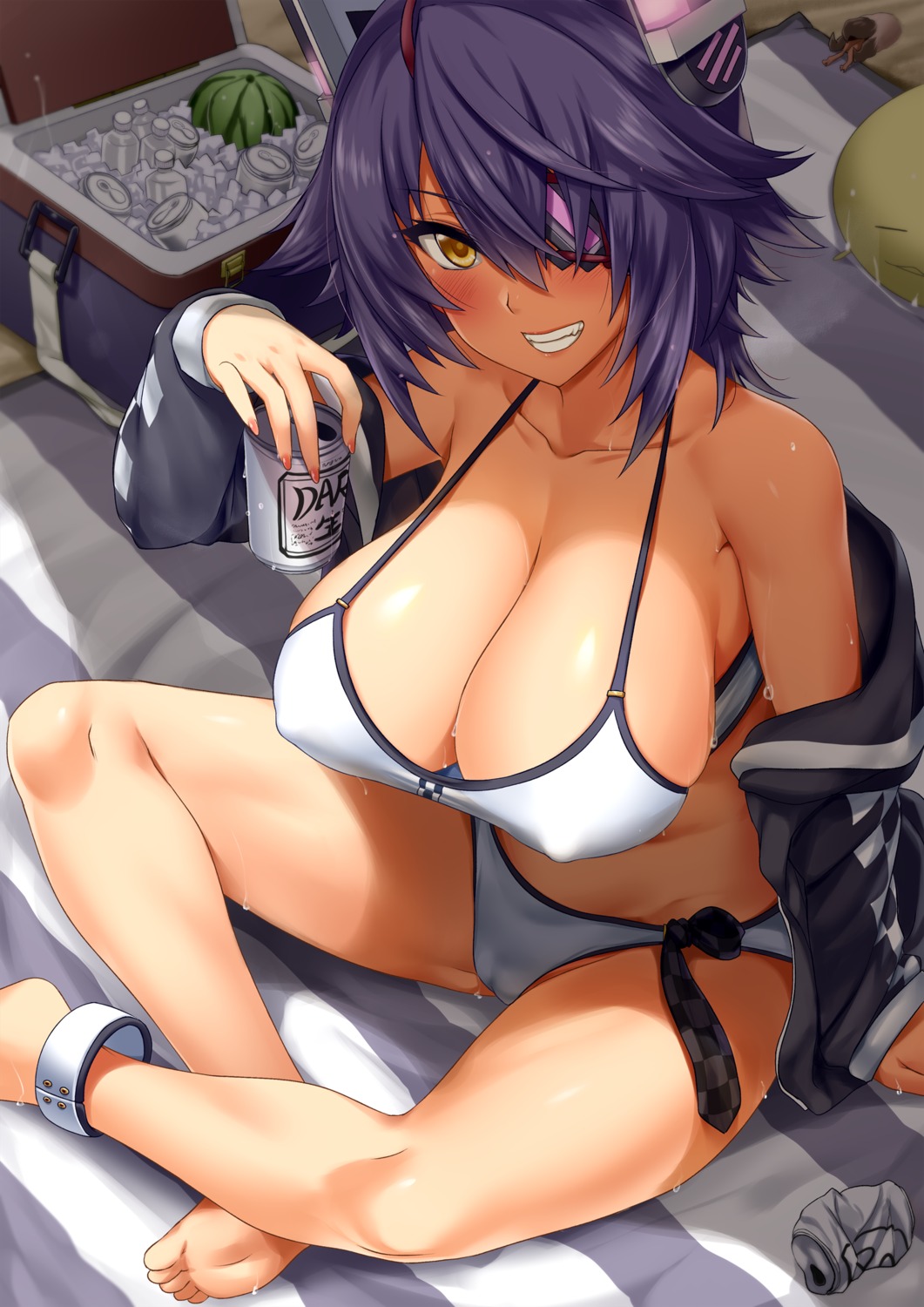 bikini cameltoe darkmaya erect_nipples eyepatch kantai_collection open_shirt swimsuits tenryuu_(kancolle)