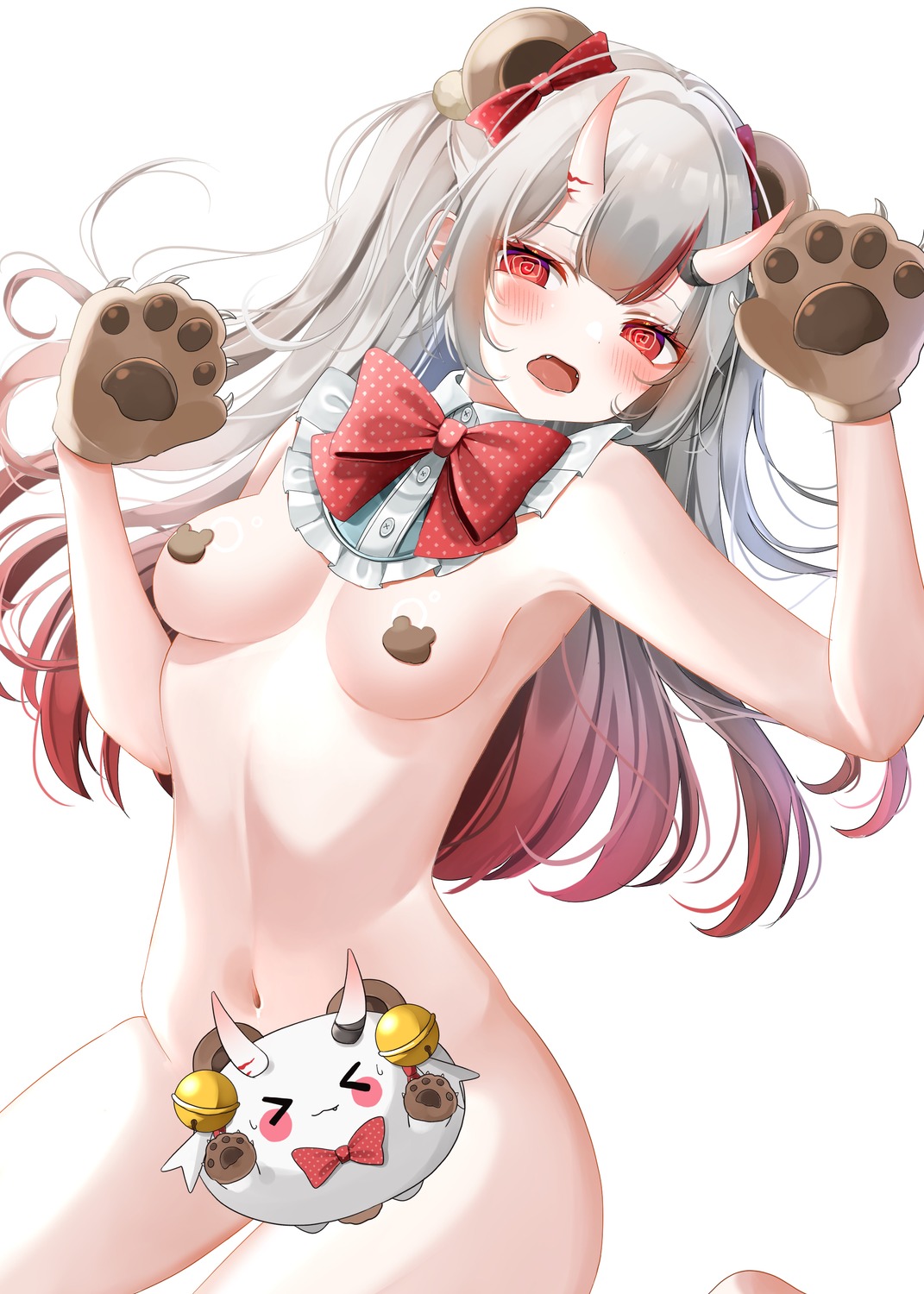 animal_ears hololive horns naked nakiri_ayame ohagetty pasties