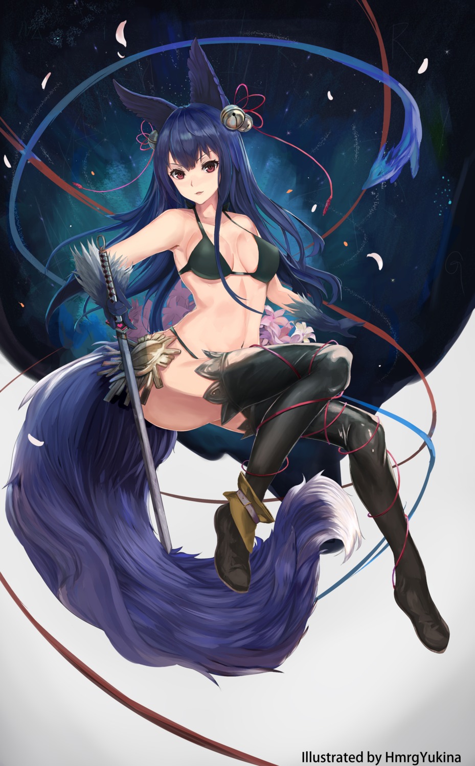 animal_ears bikini granblue_fantasy hmrgyukina swimsuits sword tail thighhighs yuel_(granblue_fantasy)