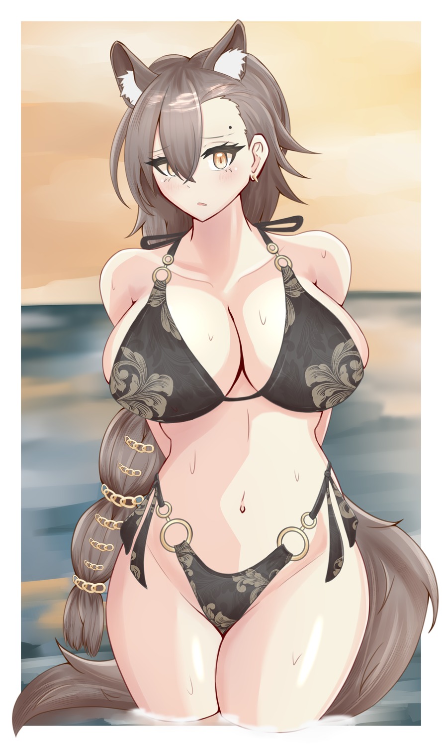 animal_ears anthonii arknights bikini penance_(arknights) swimsuits tail thong wet