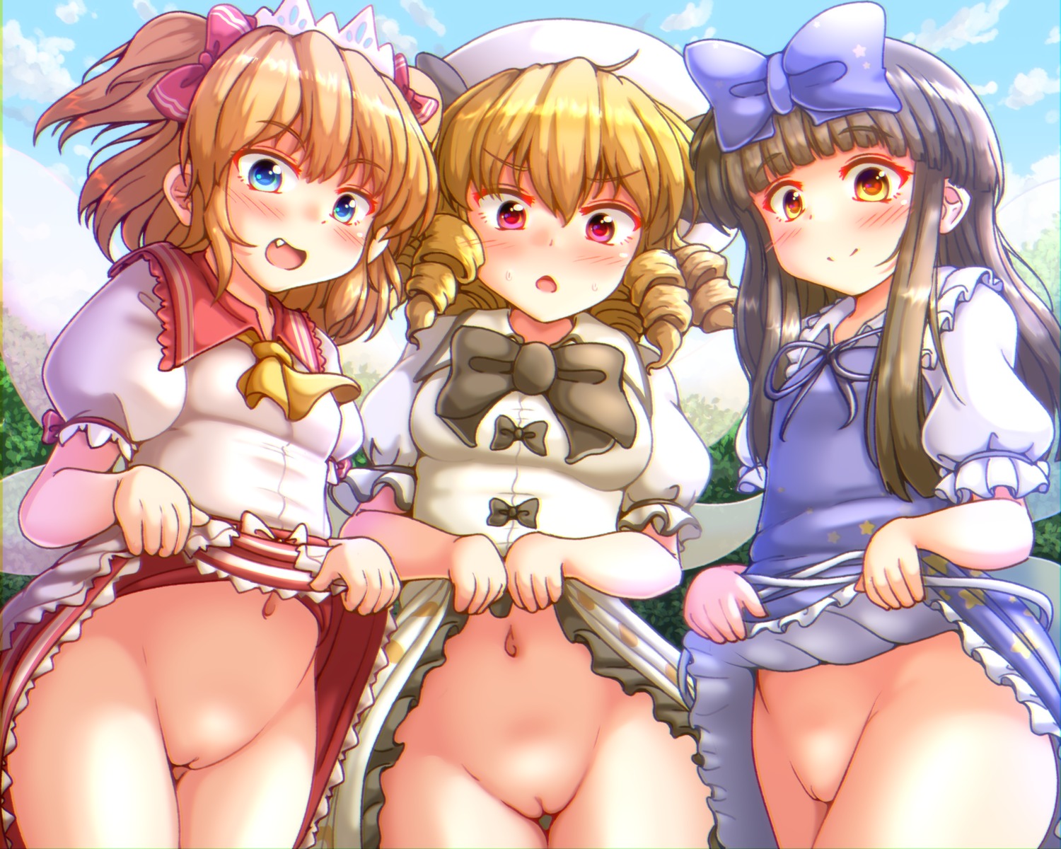 loli luna_child nopan pussy skirt_lift star_sapphire sunny_milk touhou uncensored yoriyuki_chiyo