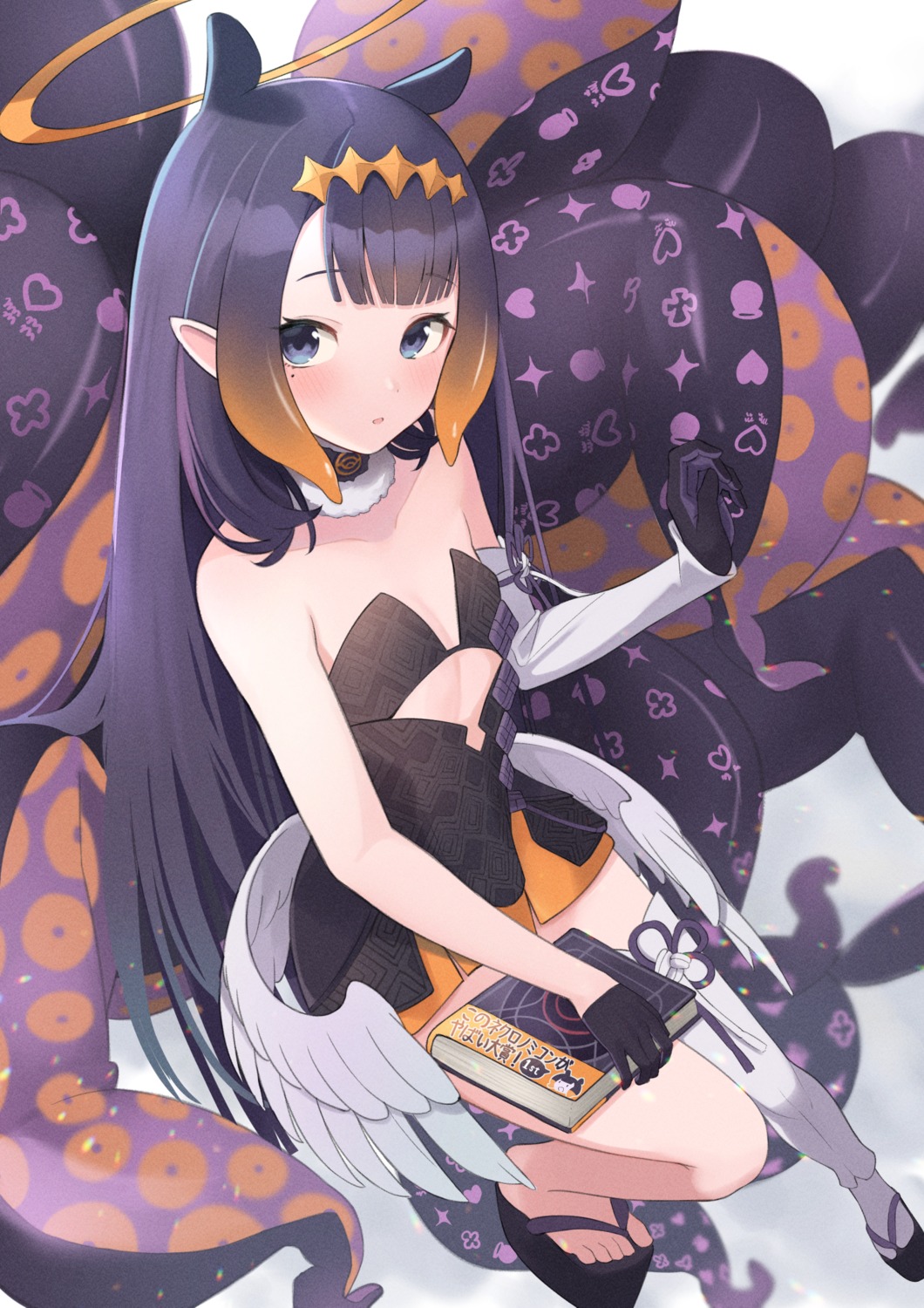 angel dress hololive hololive_english loli ninomae_ina'nis no_bra pointy_ears tentacles thighhighs wings yudetama