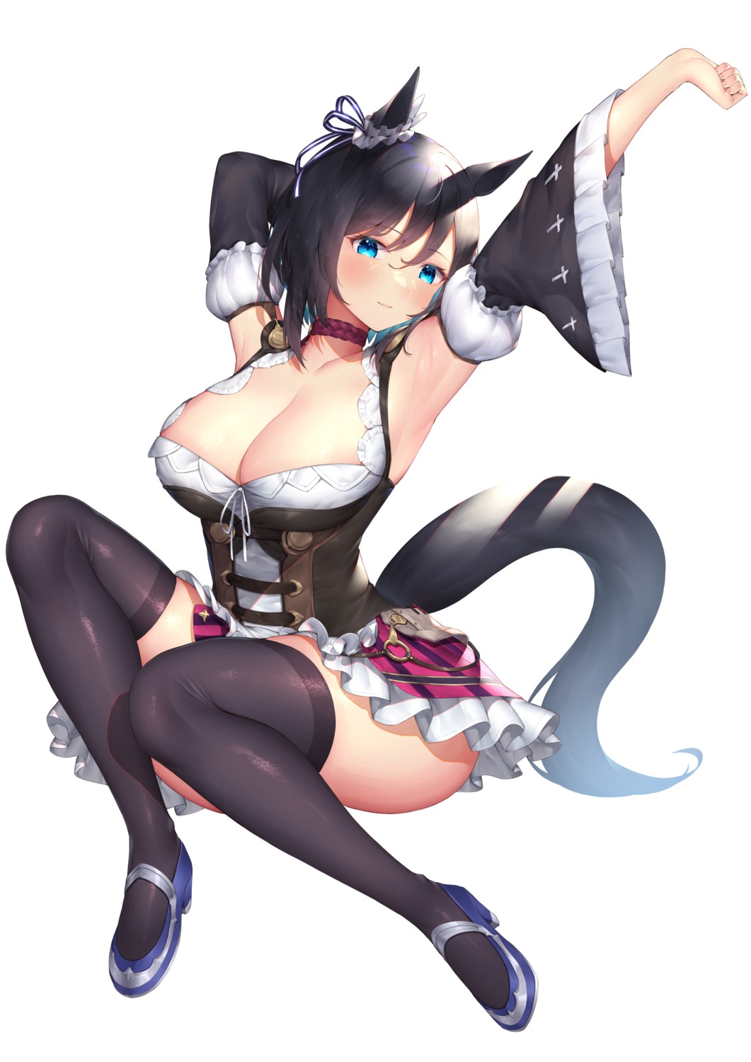 animal_ears eishin_flash_(umamusume) heels niyun_(n_niyu) no_bra tail thighhighs uma_musume_pretty_derby uniform