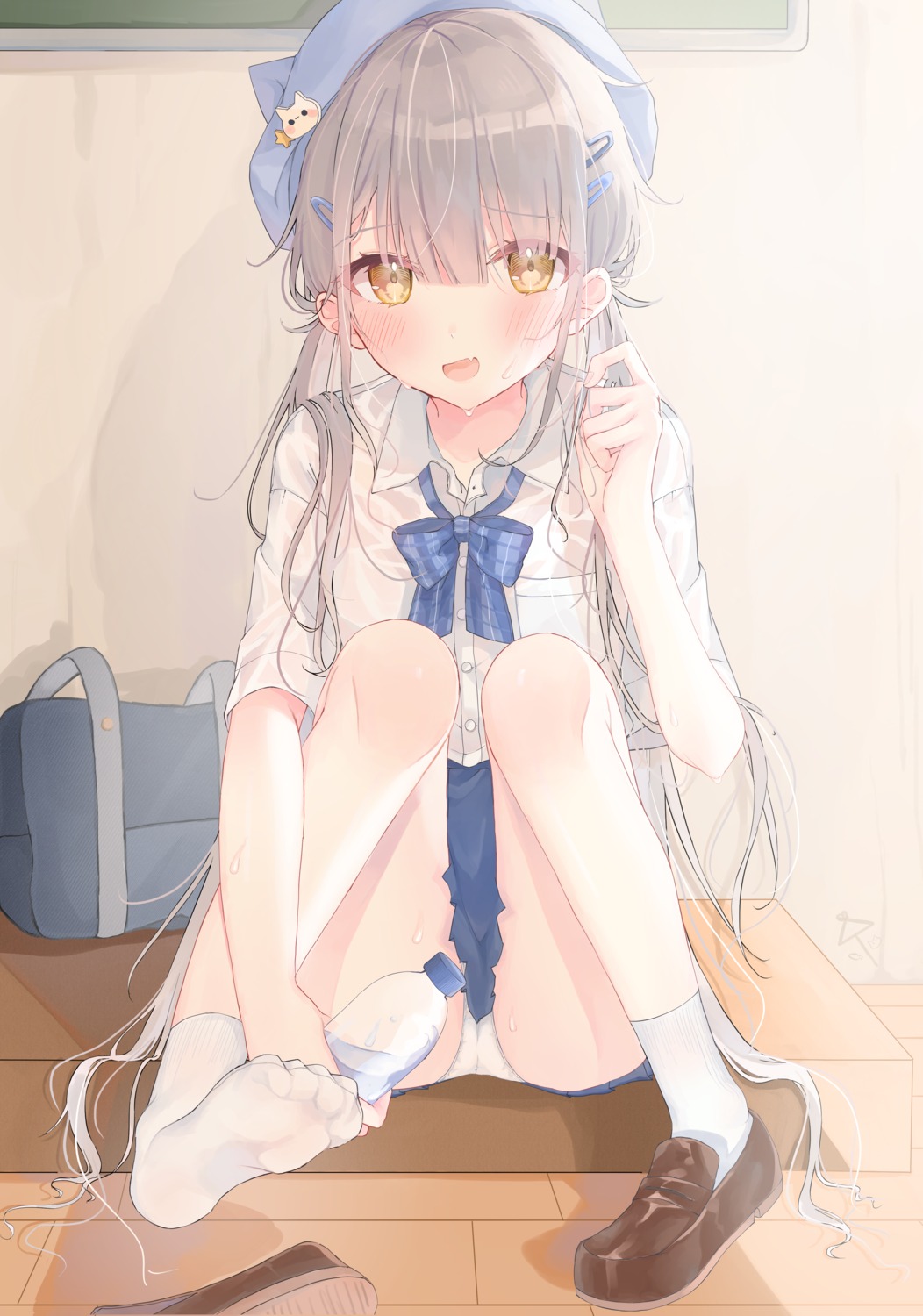 feet pantsu riri_(ri0177) see_through seifuku skirt_lift wet wet_clothes