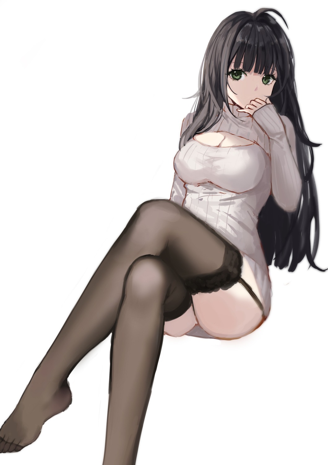 cleavage hum_(ten_ten) pantsu stockings sweater thighhighs