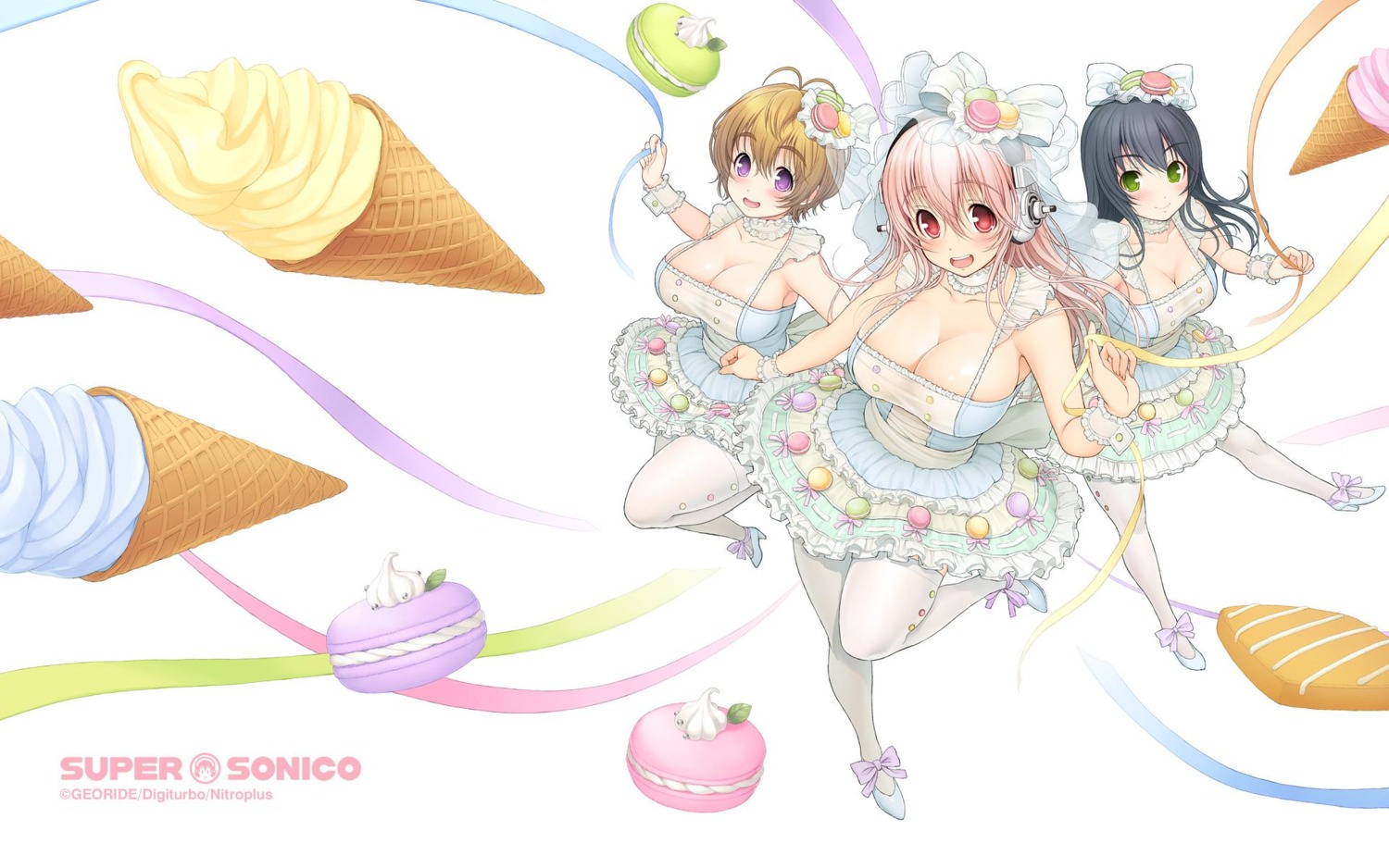 cleavage dress fujimi_suzu headphones heels nitroplus sonico super_sonico thighhighs tsuji_santa wallpaper watanuki_fuuri