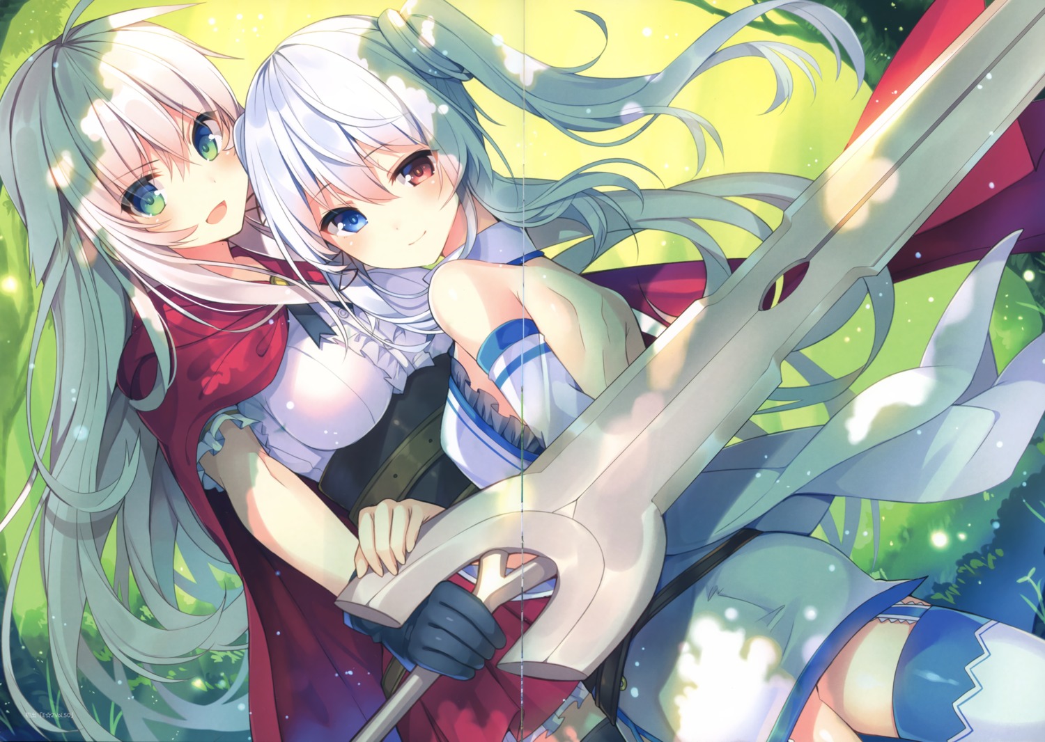 ancerise_sacred ass ciel_sacred crease dress heterochromia mishima_kurone stockings sword thighhighs