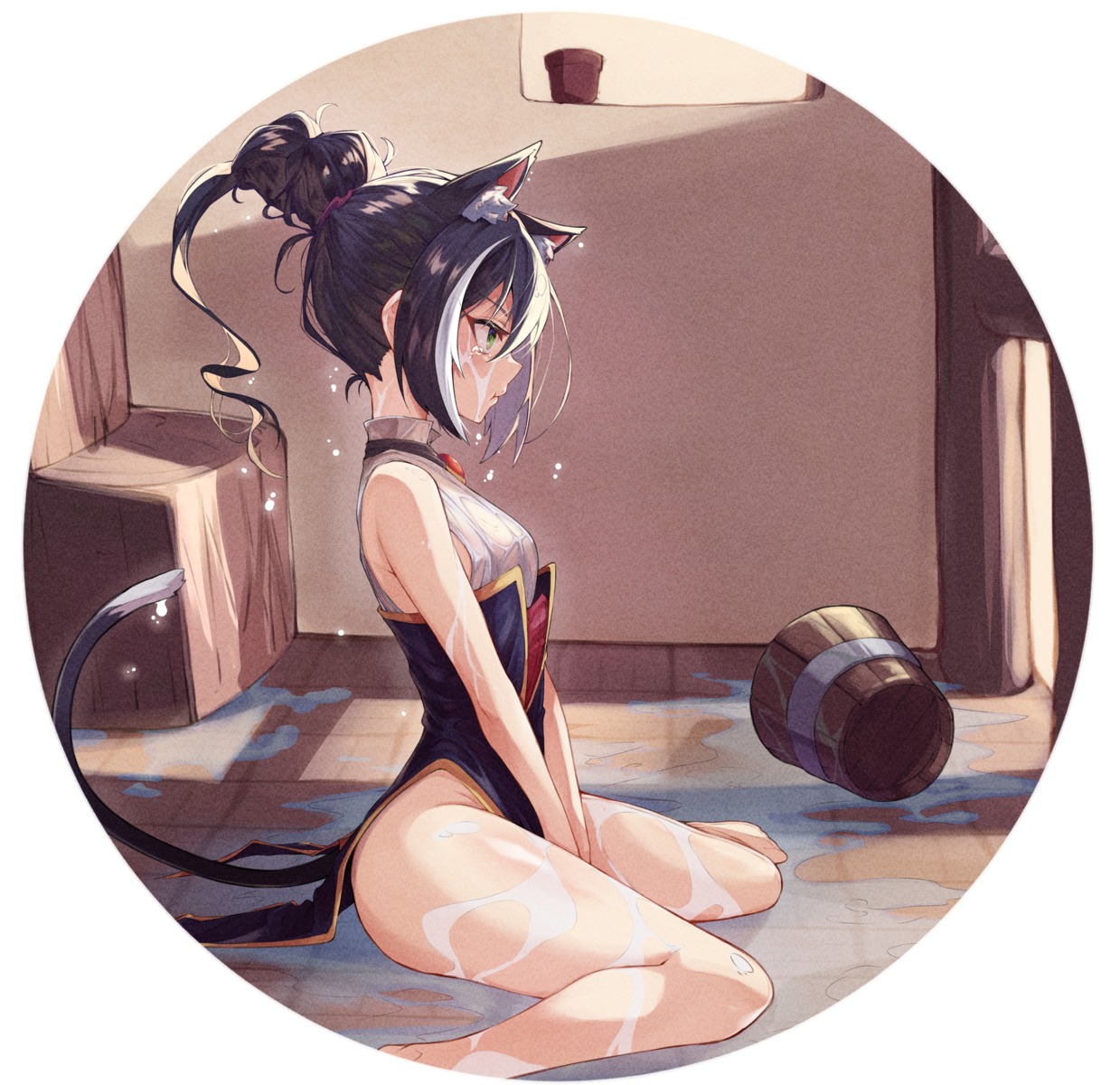 animal_ears karyl_(princess_connect) mmhomm nekomimi princess_connect princess_connect!_re:dive see_through skirt_lift tail wet wet_clothes