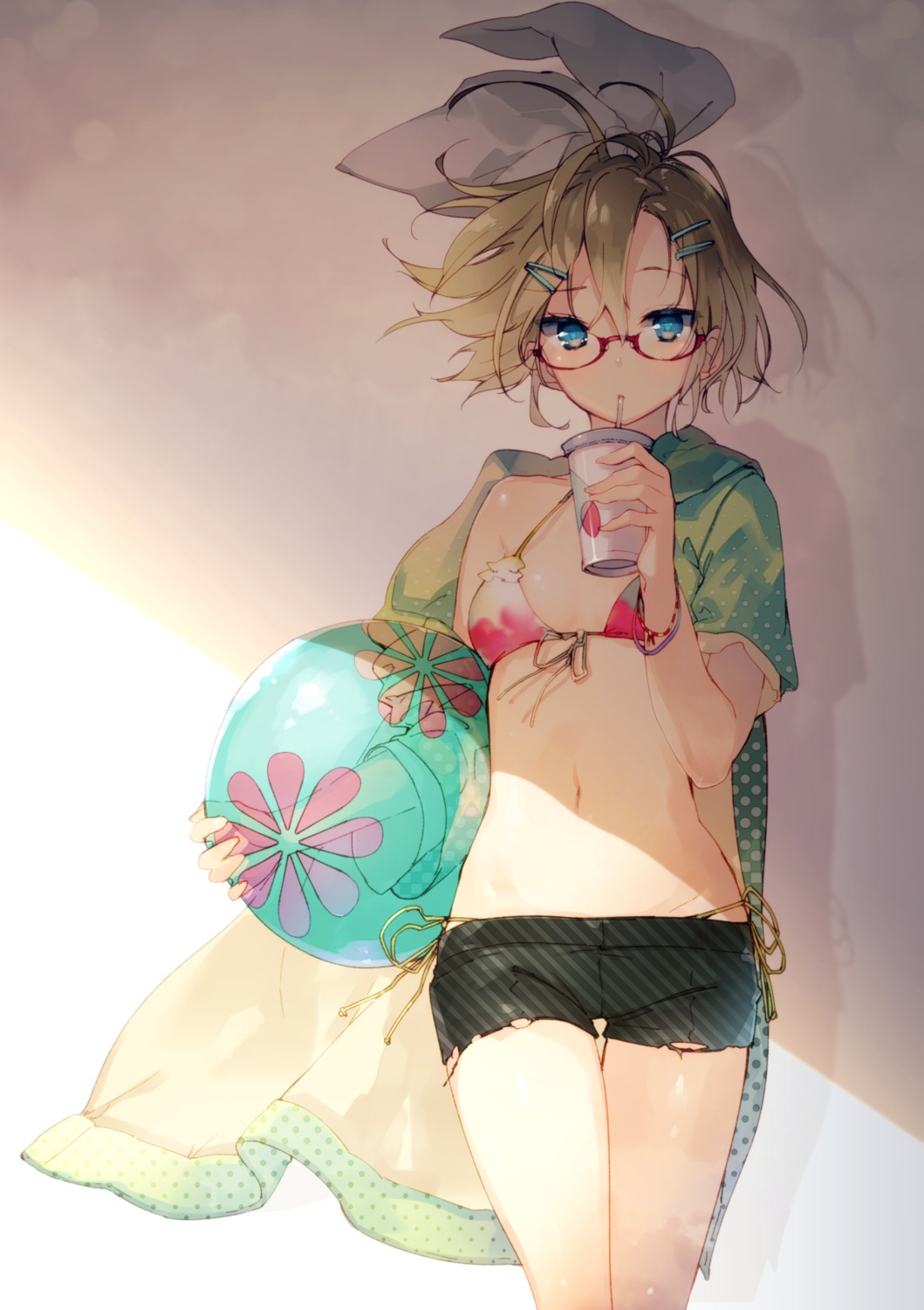 bikini_top kagamine_rin megane mizuya open_shirt swimsuits vocaloid