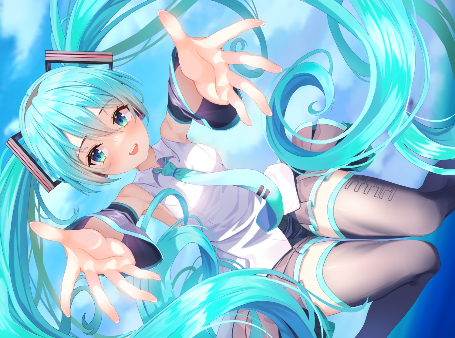 hatsune_miku headphones monmo_mu thighhighs vocaloid