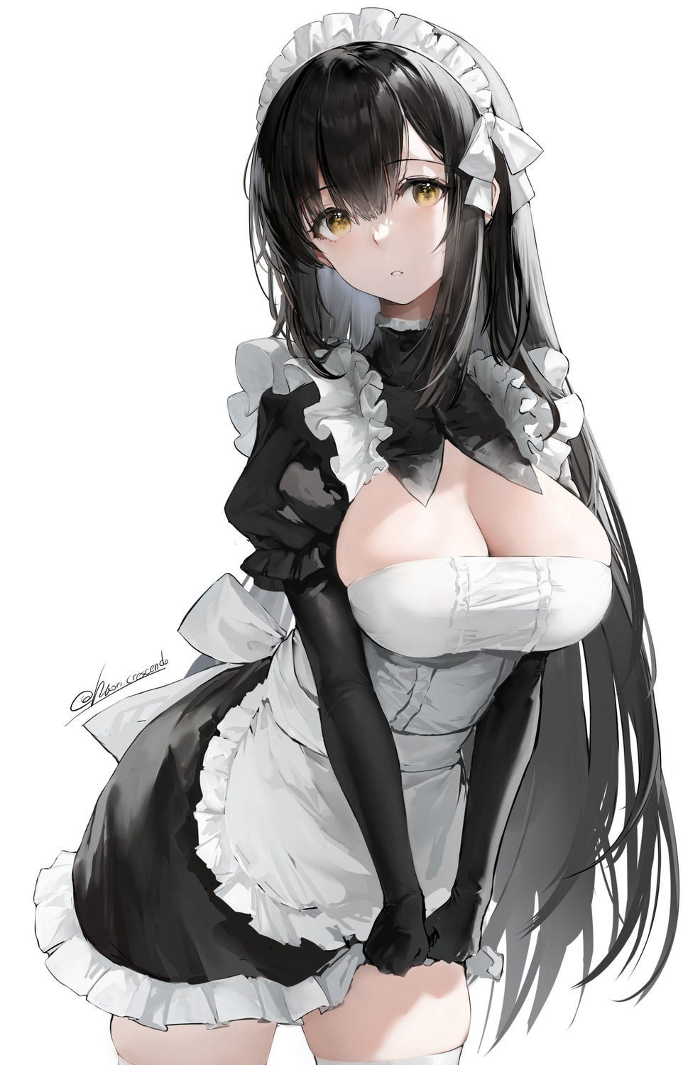 haori_io maid no_bra skirt_lift thighhighs