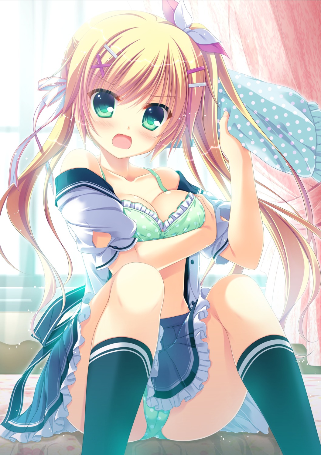 bra breast_hold cameltoe circus cleavage d.s._-dal_segno- fujishiro_noeri open_shirt pantsu seifuku takano_yuki