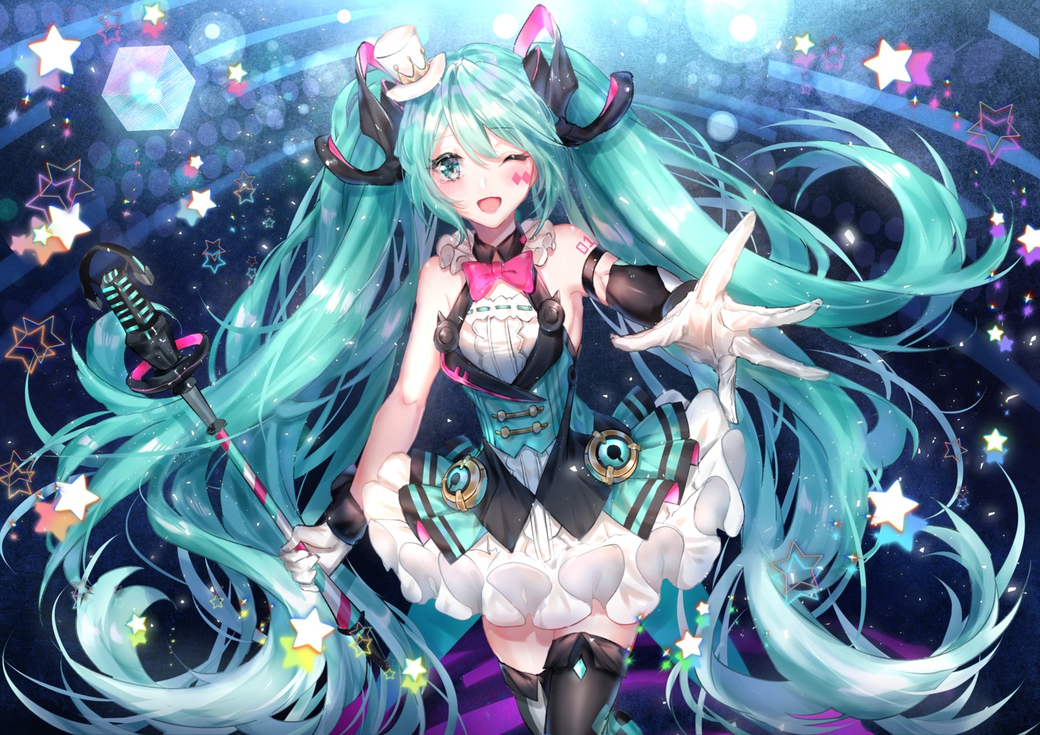 hatsune_miku kity1211_tetsu magical_mirai tattoo thighhighs vocaloid