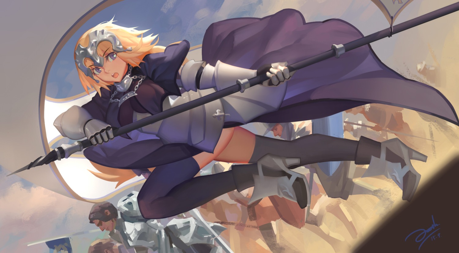armor bianyuanqishi dress fate/apocrypha fate/grand_order fate/stay_night heels jeanne_d'arc jeanne_d'arc_(fate) thighhighs weapon