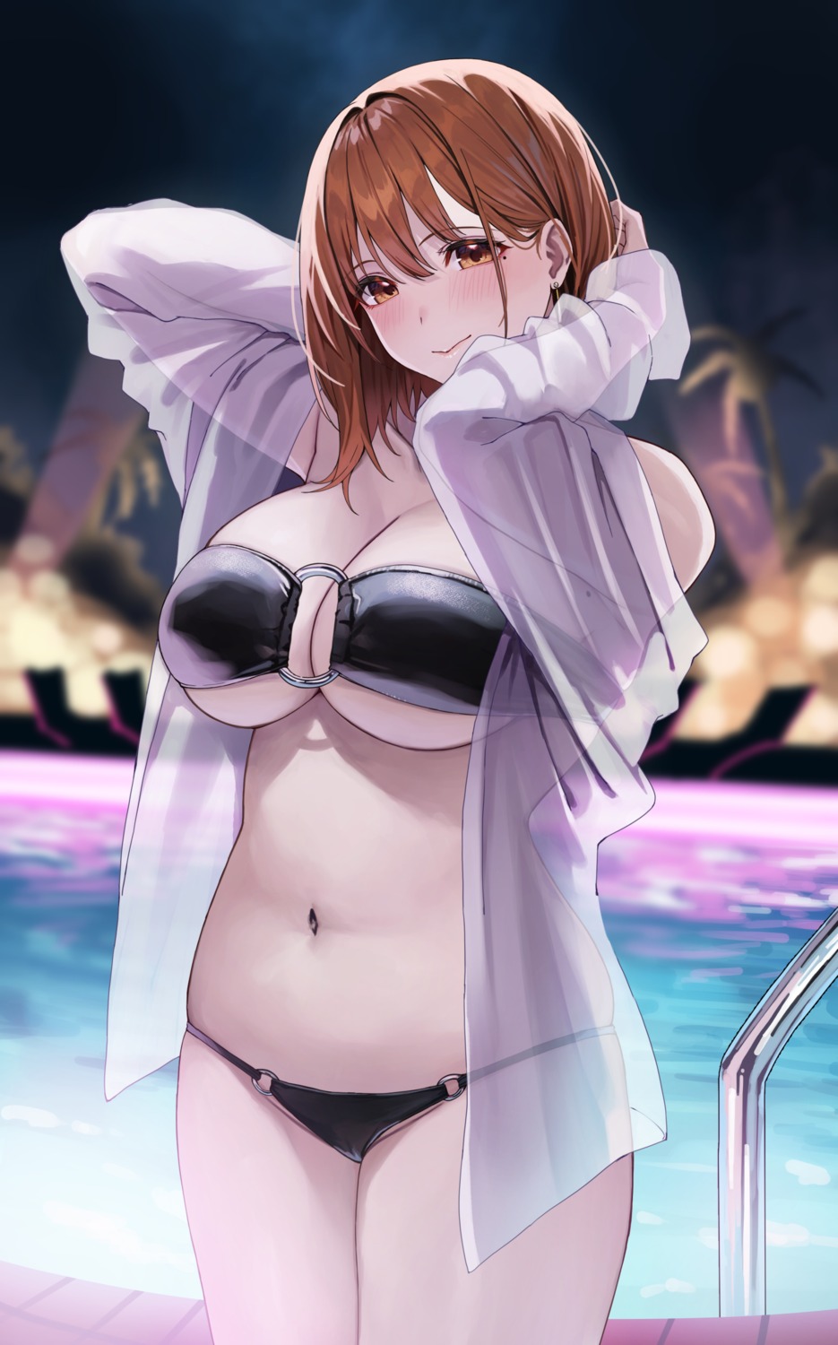 artist_revision bikini ol-chan_(udon.) open_shirt see_through swimsuits udon.