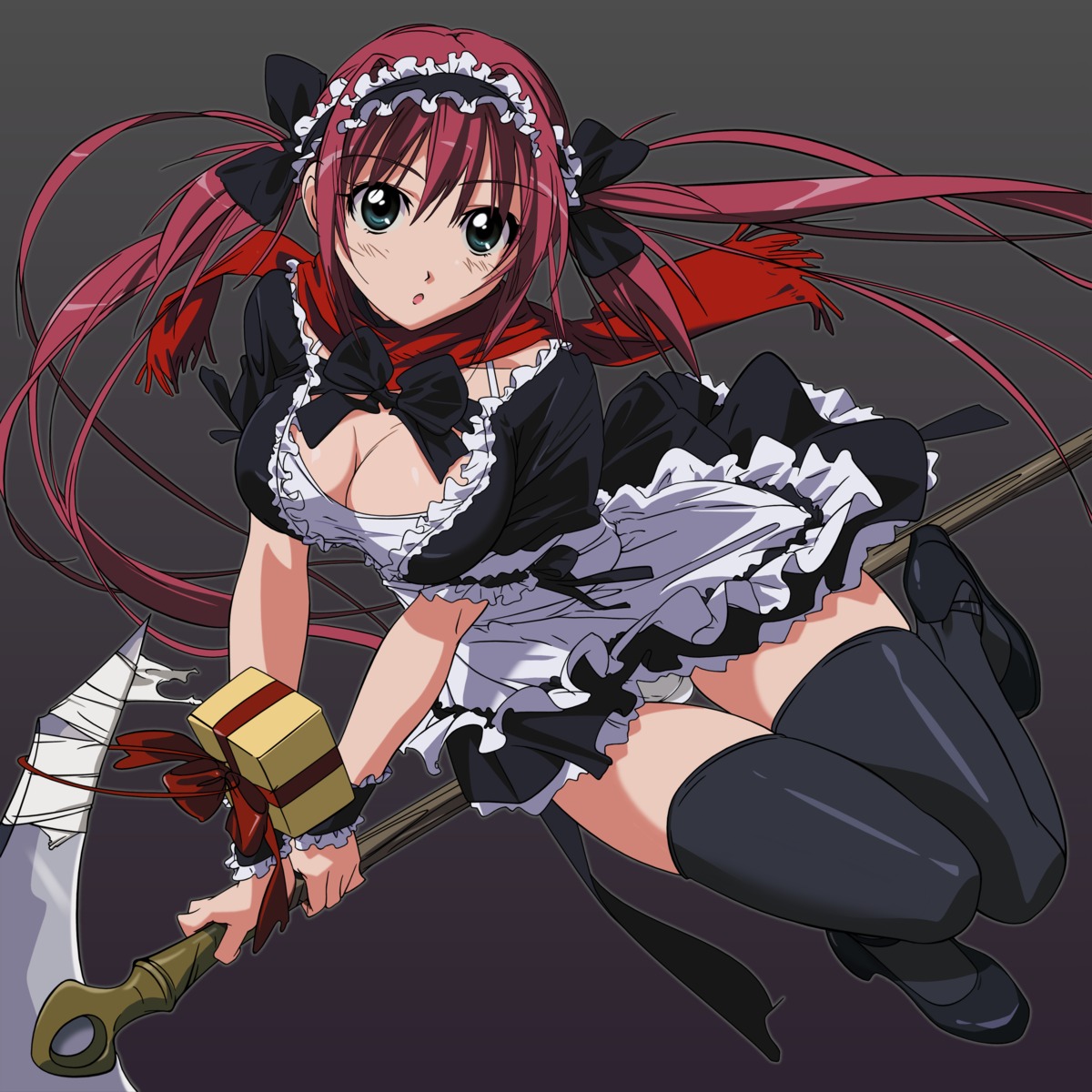 airi cleavage maid pantsu queen's_blade takamura_kazuhiro thighhighs vector_trace