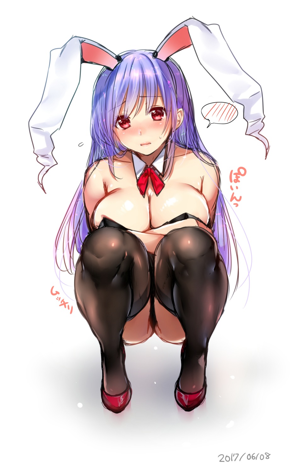 animal_ears breast_hold bunny_ears bunny_girl cleavage kanzaki_maguro reisen_udongein_inaba thighhighs touhou