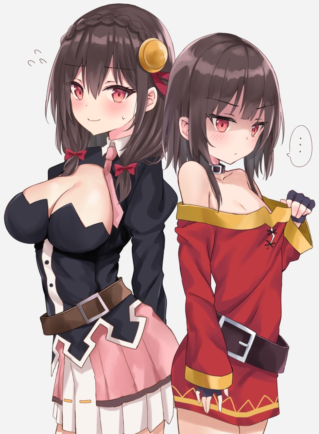 akino_ell cleavage dress kono_subarashii_sekai_ni_shukufuku_wo! megumin no_bra yunyun_(konosuba)