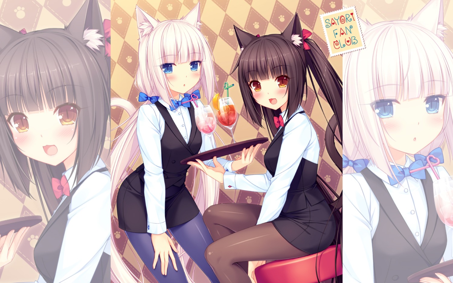 animal_ears chocola neko_works nekomimi nekopara pantyhose sayori tail valentine vanilla waitress wallpaper