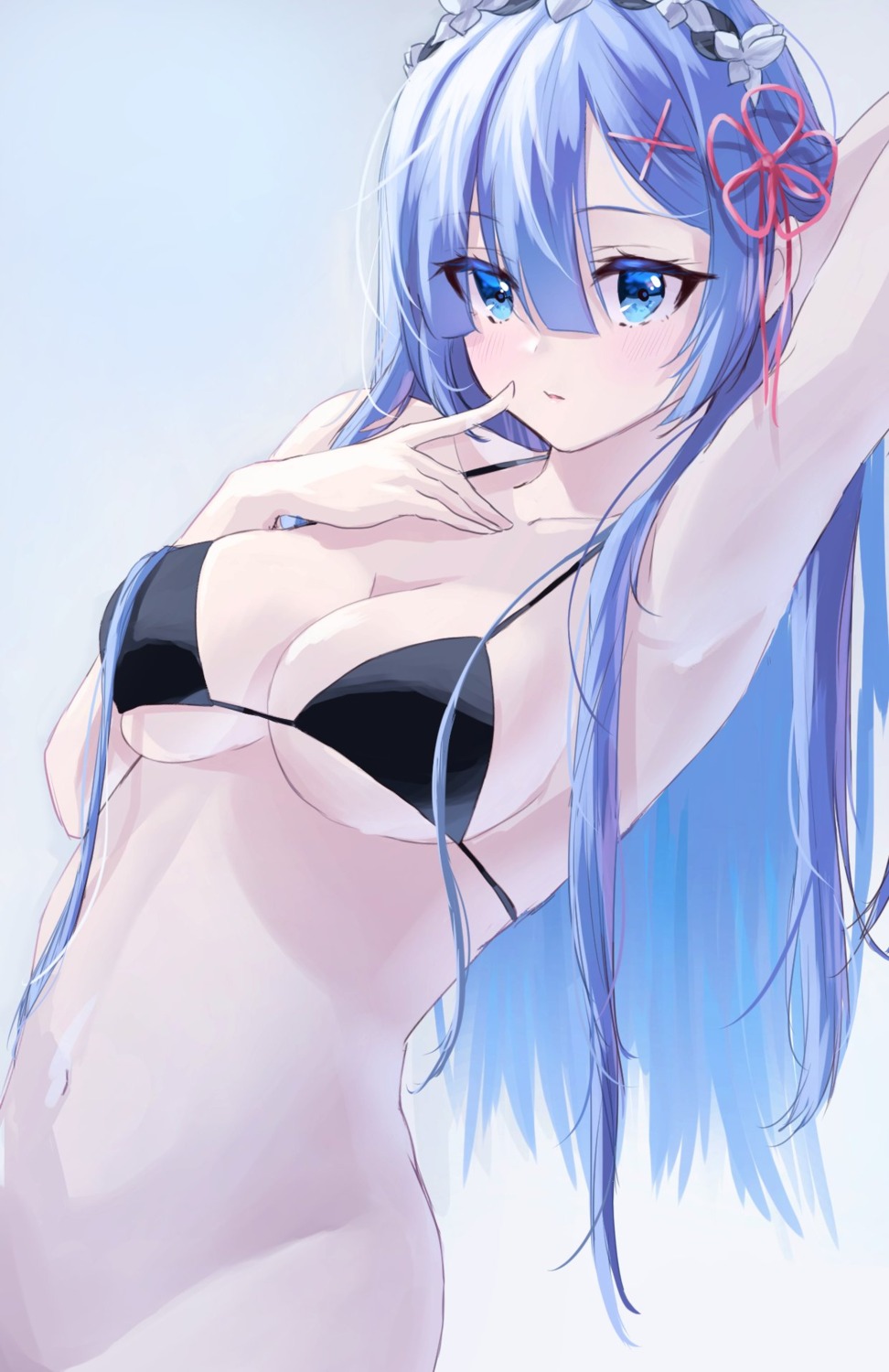 bikini_top bottomless chigusa_minori cleavage re_zero_kara_hajimeru_isekai_seikatsu rem_(re_zero) swimsuits underboob