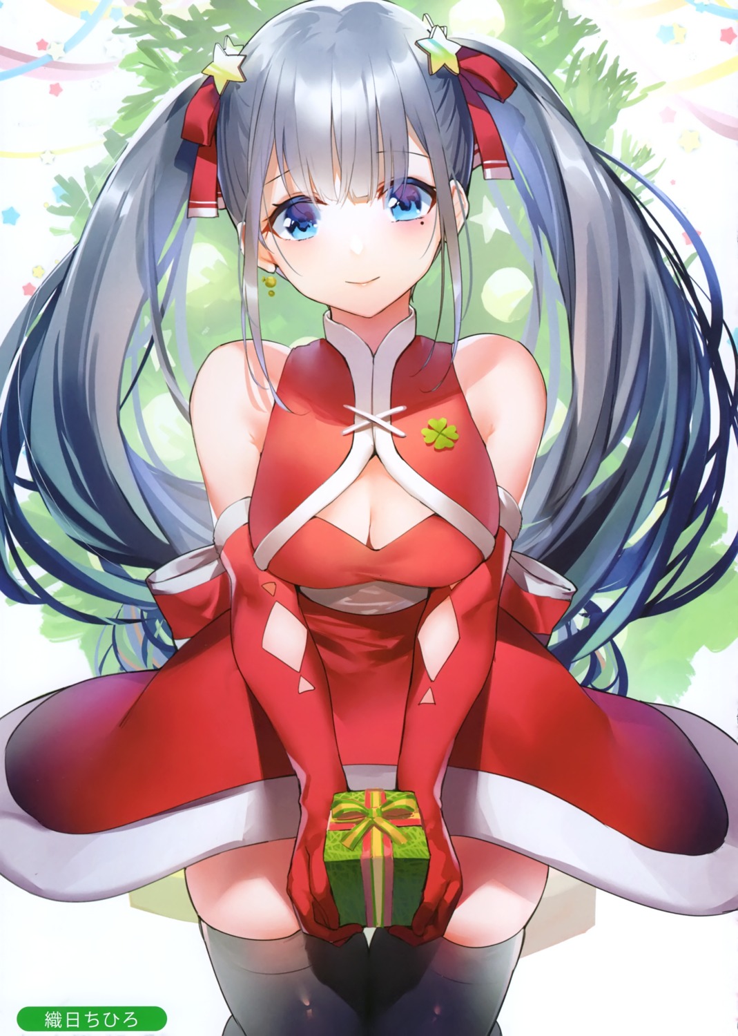 breast_hold christmas orihi_chihiro skirt_lift thighhighs