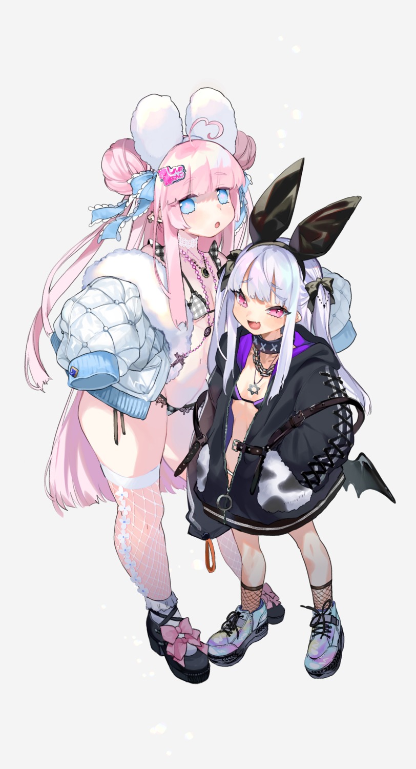 aano_(10bit) animal_ears bra bunny_ears fishnets heels open_shirt pantsu pointy_ears thighhighs wings