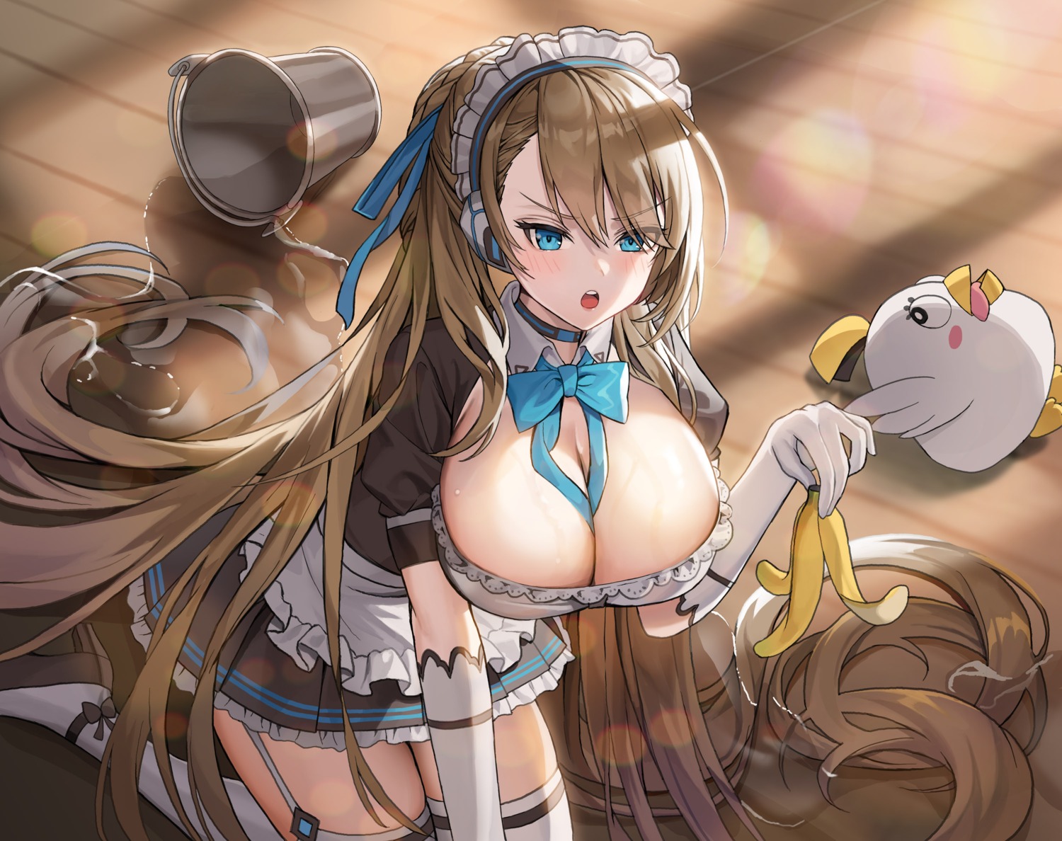 blue_archive heels hyoin ichinose_asuna maid no_bra stockings thighhighs wet