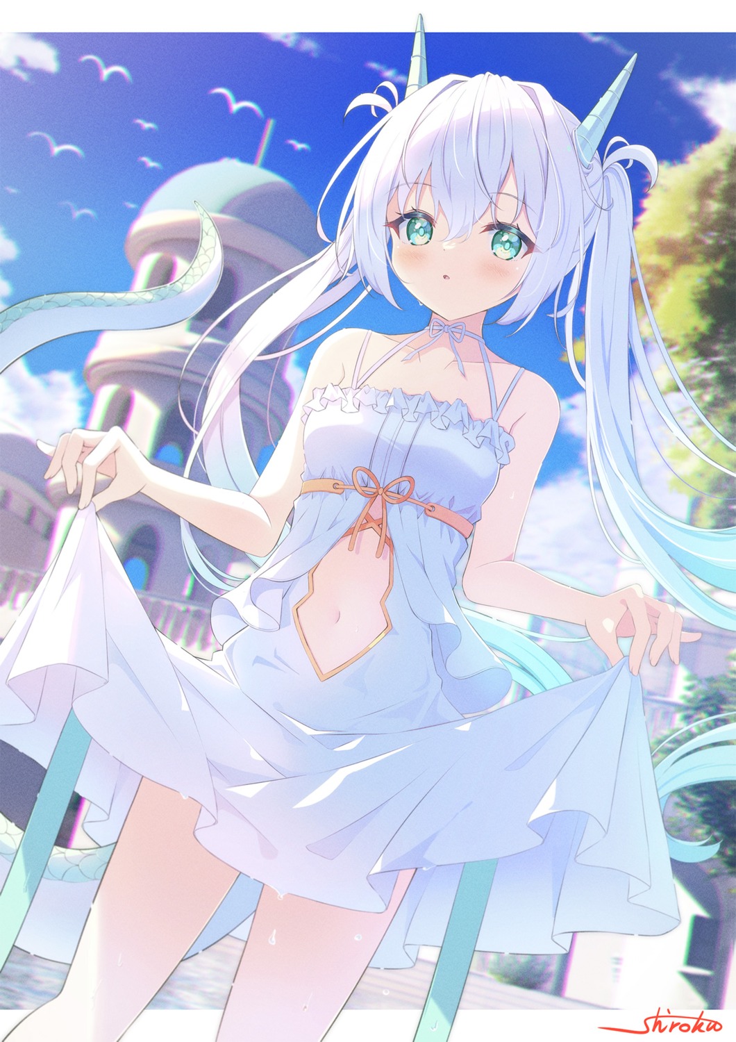 dress horns shi6kurutto skirt_lift summer_dress tail