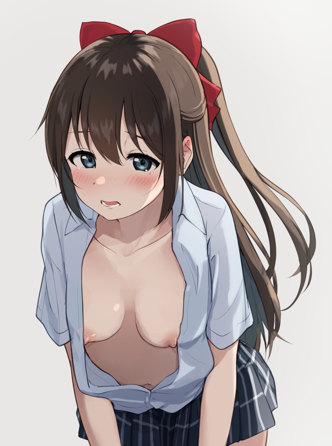 breasts love_live!_nijigasaki_high_school_idol_club nipples no_bra open_shirt ousaka_shizuku seifuku tata_(tataice)