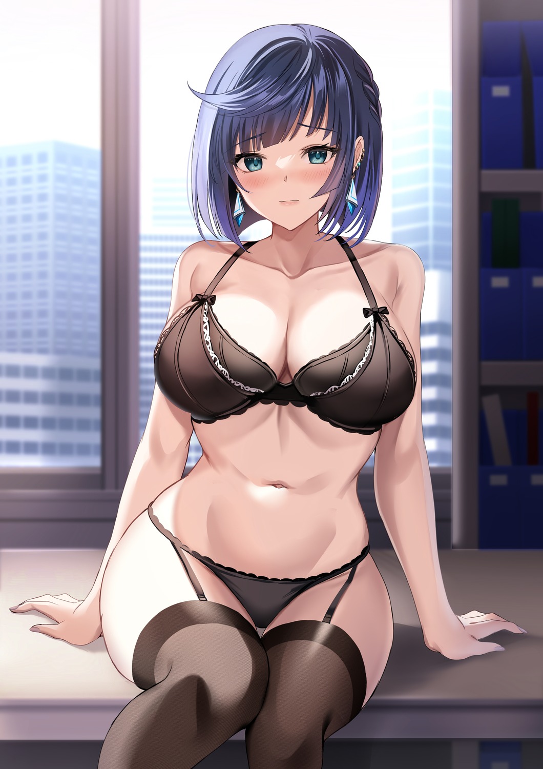 bra genshin_impact harimoji pantsu stockings thighhighs yelan