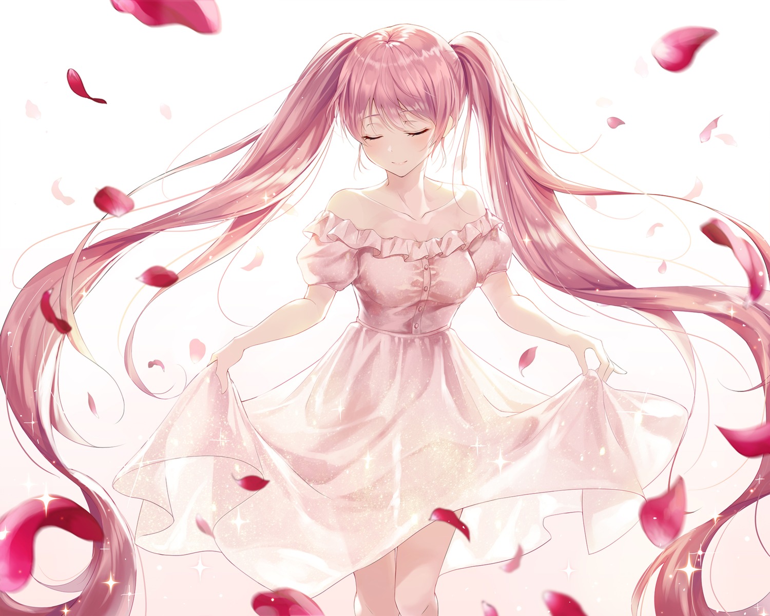 dress hatsune_miku heeri sakura_miku see_through skirt_lift vocaloid