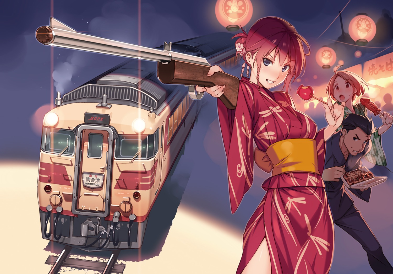 gun iwaizumi_shou rail_wars! sakurai_aoi_(rail_wars!) sasshou_mari vania600 yukata