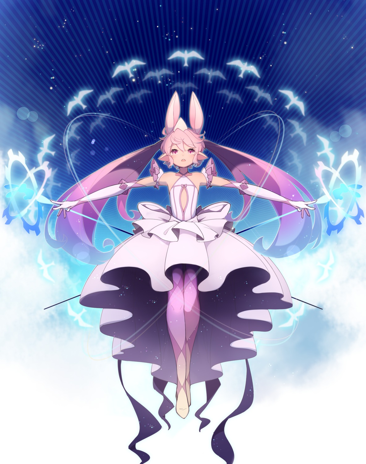 animal_ears bunny_ears dress kinakomoti no_bra pantyhose pointy_ears