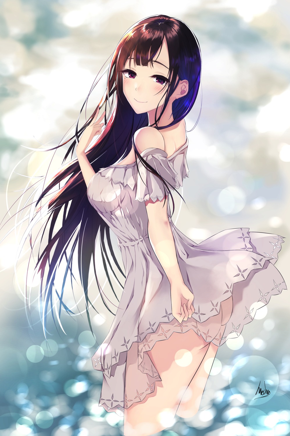 ane_naru_mono ass chiyo dress mecha_(alswp) no_bra nopan see_through skirt_lift summer_dress wet