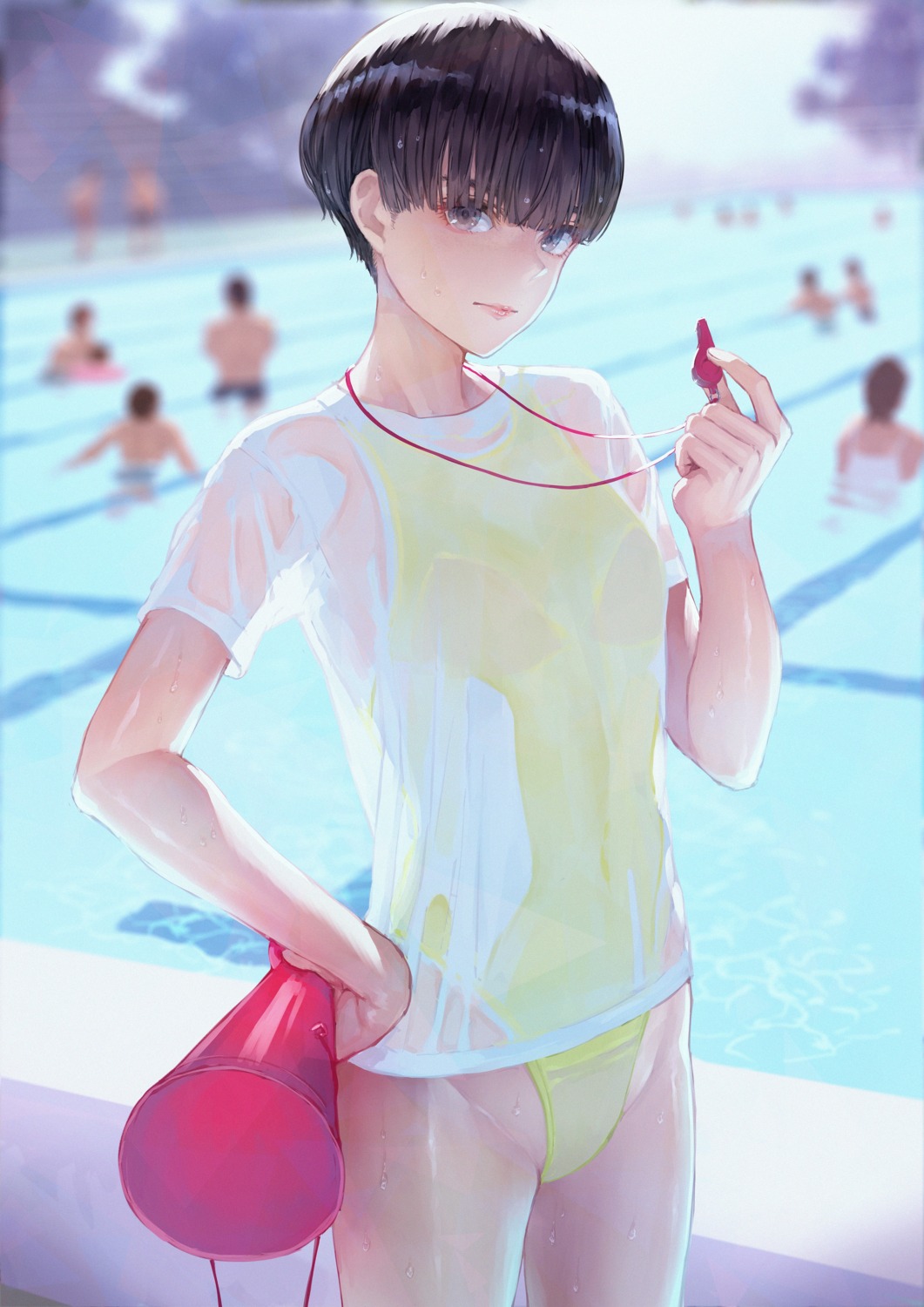 kaoming see_through shakujii_tsubasa swimsuits wet wet_clothes