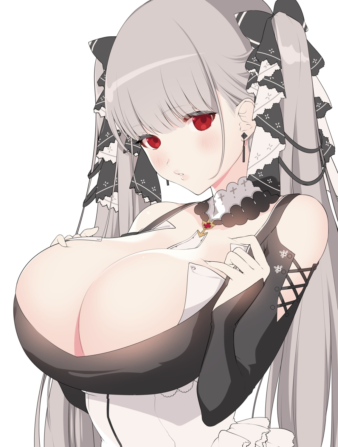 azur_lane breast_hold formidable_(azur_lane) gothic_lolita lolita_fashion nniiccoo no_bra open_shirt