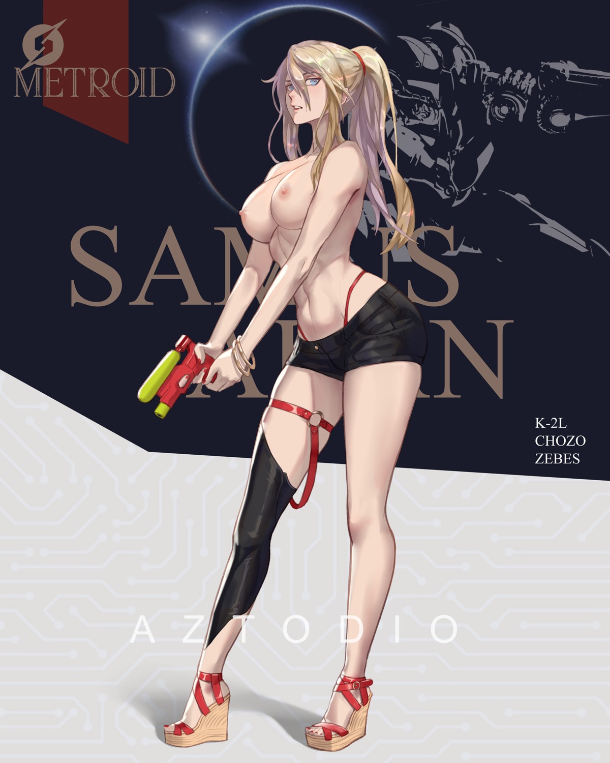 azto_dio garter gun heels metroid nipples pantsu samus_aran topless